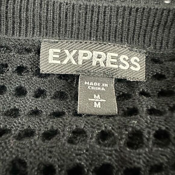 Express Women's Size M Long Sleeve Fish Net Top Black See Thru Mesh - Picture 4 of 8